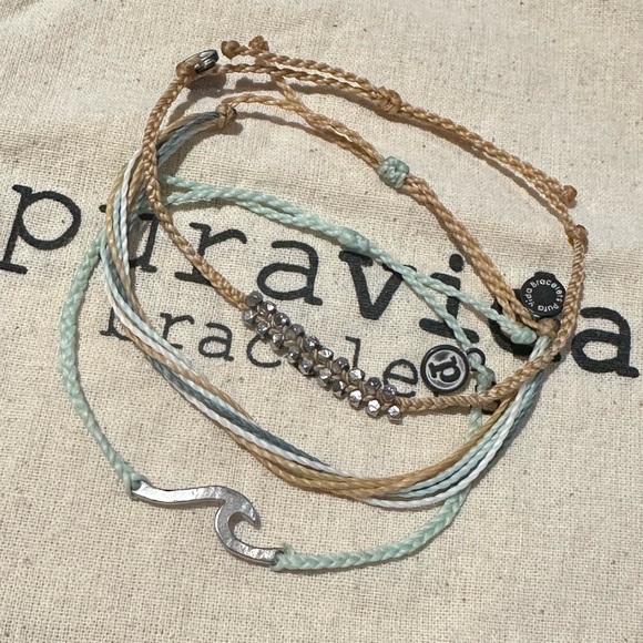 PURA VIDA Silver Wave Mint & Tan Custom Bracelet 3 Piece Set NEW - Picture 4 of 7